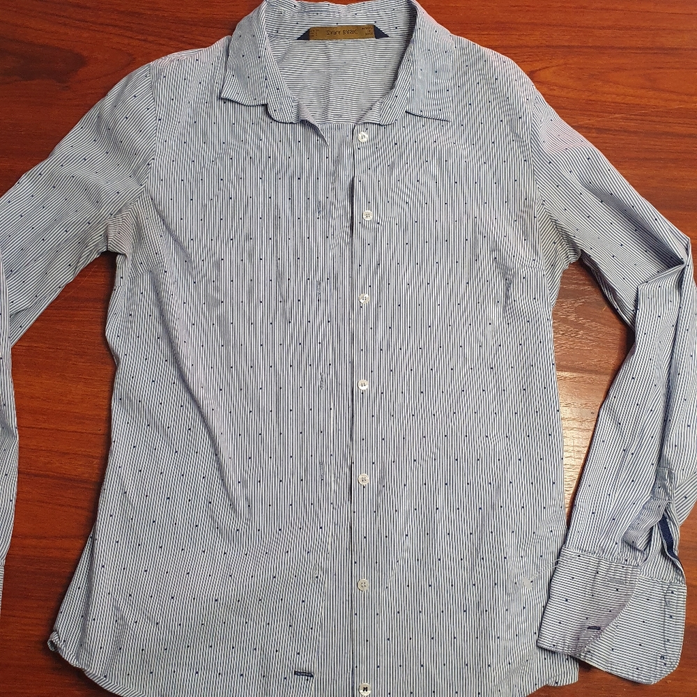 Zara basic men button up short stripped and spotted sz small